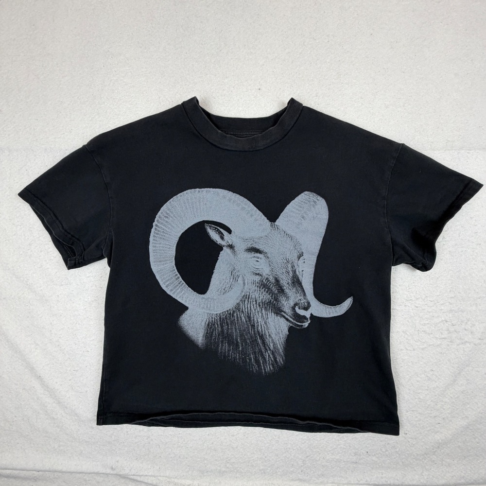 PacSun Mens Ram Graphic T-Shirt Washed Black Short Sleeve Size M Cotton Tee